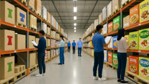 Map showing regional cereal demand and distribution channels to schools, hospitals, hotels, and online retailers in the USA.